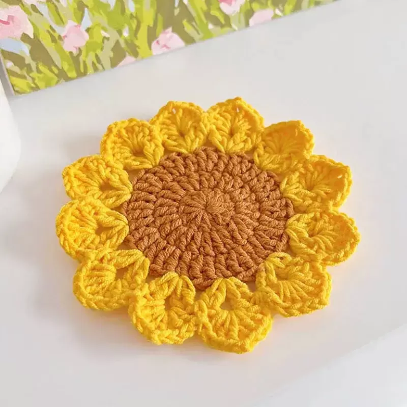 La Théière de Lulu Sous Tasse^Sous-tasse Crochet Tournesol Jaune et Marron