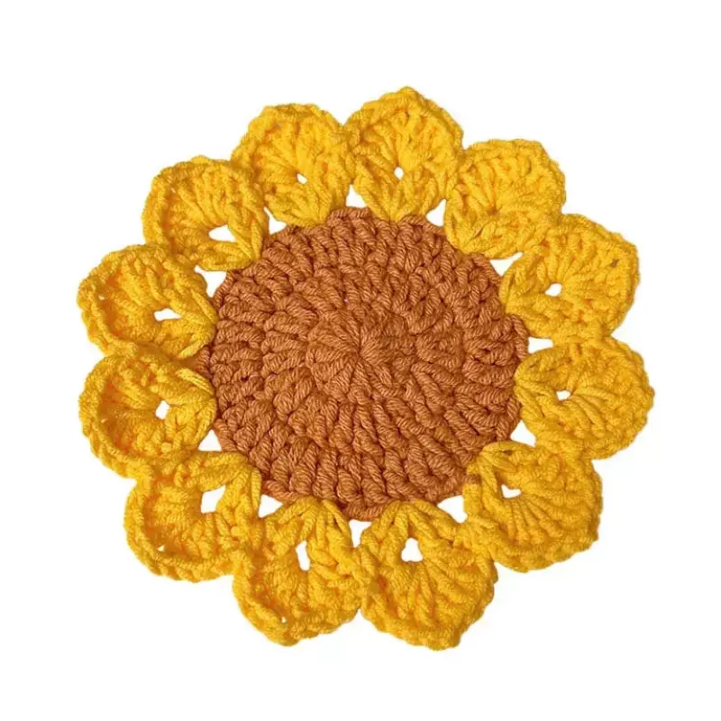 La Théière de Lulu Sous Tasse^Sous-tasse Crochet Tournesol Jaune et Marron