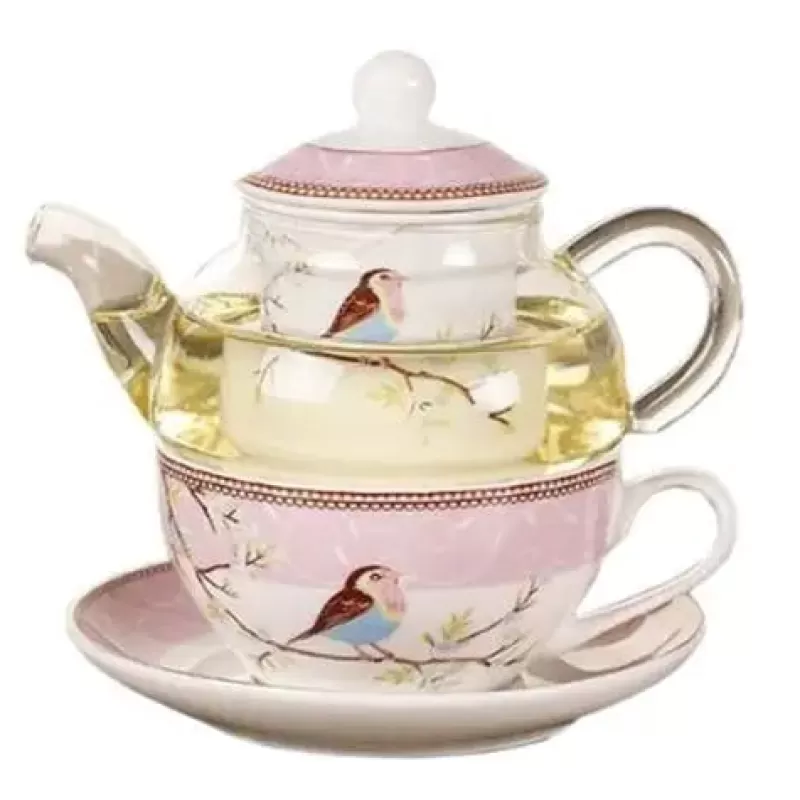 La Théière de Lulu Théière Elephant | Théière Induction^Théière Vintage en Verre avec Motif d'Oiseaux