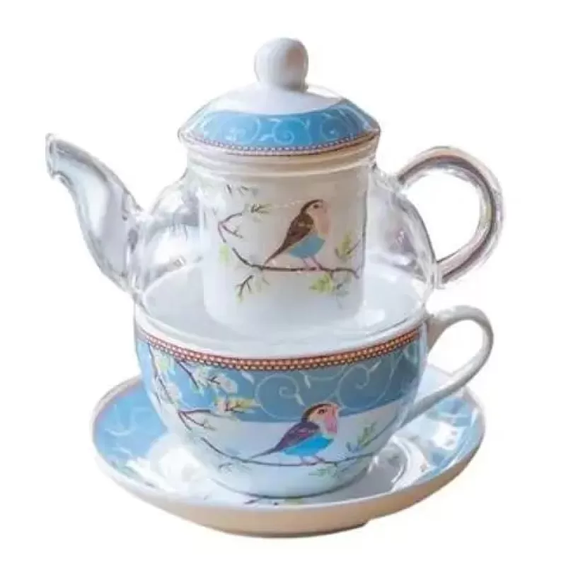 La Théière de Lulu Théière Elephant | Théière Induction^Théière Vintage en Verre avec Motif d'Oiseaux