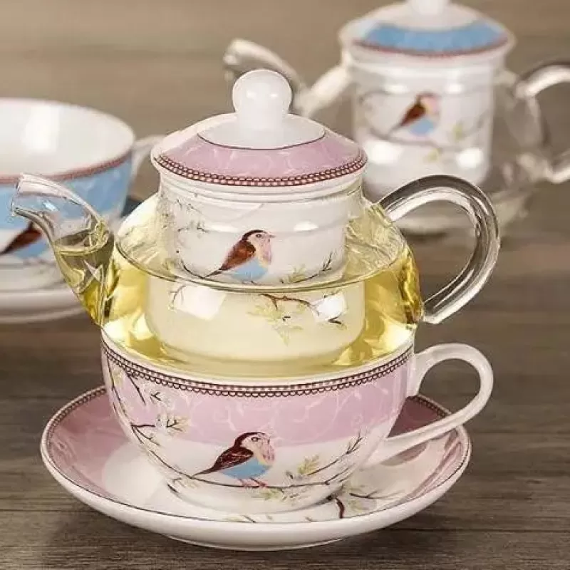 La Théière de Lulu Théière Elephant | Théière Induction^Théière Vintage en Verre avec Motif d'Oiseaux