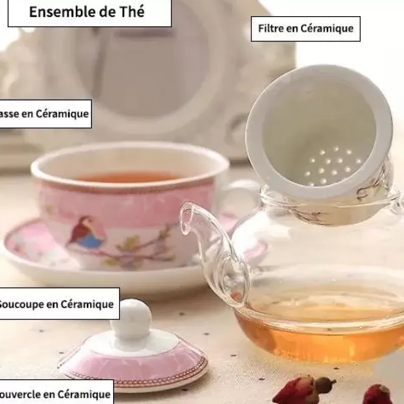 La Théière de Lulu Théière Elephant | Théière Induction^Théière Vintage en Verre avec Motif d'Oiseaux