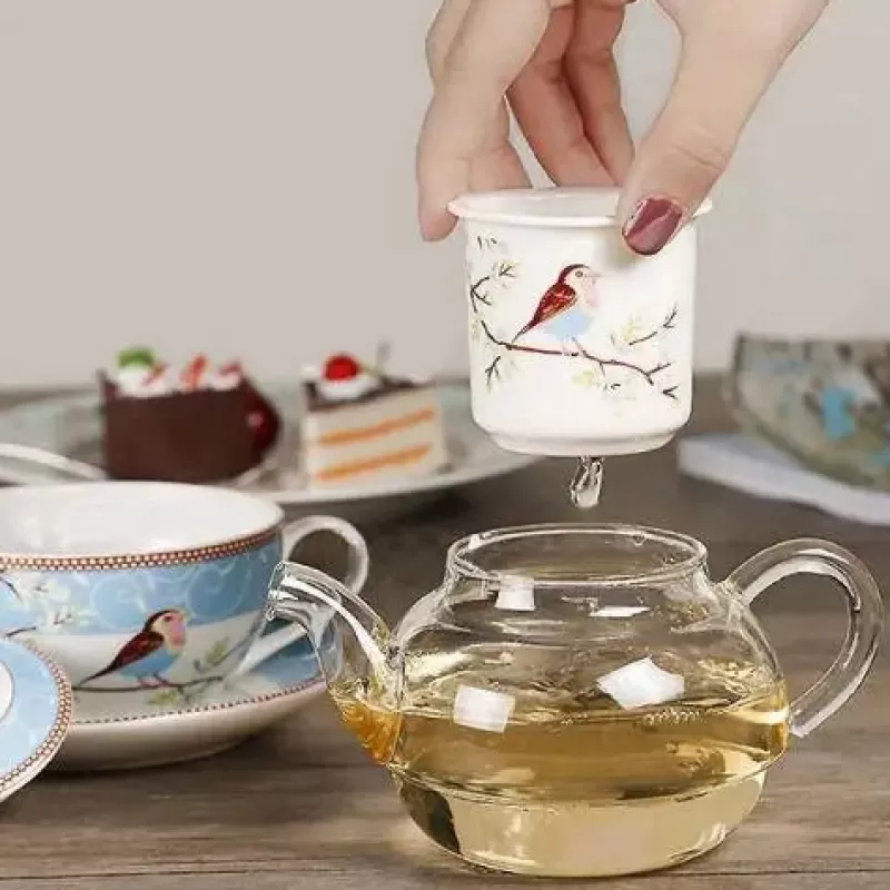 La Théière de Lulu Théière Elephant | Théière Induction^Théière Vintage en Verre avec Motif d'Oiseaux